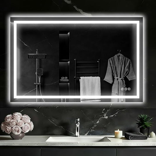 48"x 32" LED Bathroom Mirror with Light, Front and Backlit LED Mirror for Bathroom, Anti-Fog, Stepless Dimmable, 3 Colors, LED Vanity Mirror with Lights, Memory Function, Tempered Glass