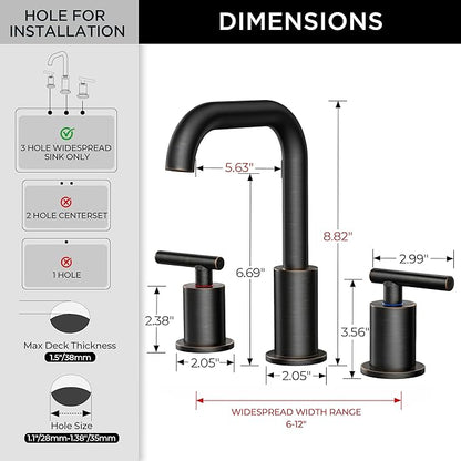 FORIOUS Oil Rubbed Bronze Bathroom Sink Faucets 3 Hole, 8 Inch Widespread Bathroom Faucet with Pop Up Drain and cUPC Supply Lines, for Vanity Restroom RV Lavatory