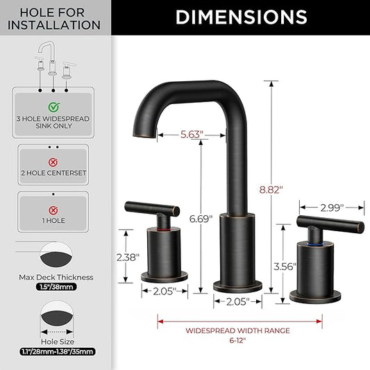 FORIOUS Oil Rubbed Bronze Bathroom Sink Faucets 3 Hole, 8 Inch Widespread Bathroom Faucet with Pop Up Drain and cUPC Supply Lines, for Vanity Restroom RV Lavatory