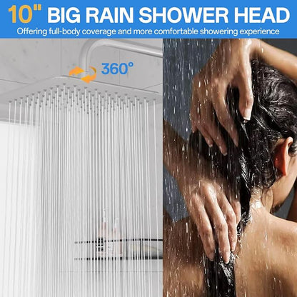 High Pressure Rain Shower Head Combo: Upgrade Dual Shower Head,10" Fixed Rainfall Showerhead,7 Spray Handheld Shower Heads,Adjustable Bar(Up to 13.4"),71" Hose,Tall People Friendly,Chrome