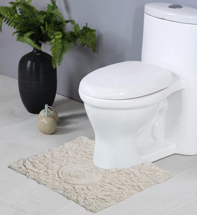 Home Weavers Bell Flower Collection 100% Cotton Tufted Bath Rugs, Extra Soft and Absorbent Bath Rugs, Non-Slip Bath Mats, Machine Washable, Bath Mats for Bathroom Floor and Tub, 20"x20" Contour, Ivory