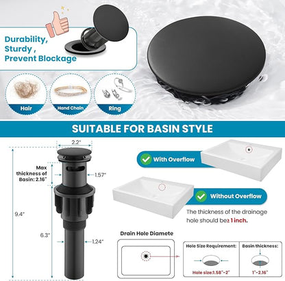 gotonovo 8 Inch Widespread Bathroom Faucets for Sink 3 Hole 2 Lever Handle Deck Mount with Pop Up Drain Hot and Cold Water Supply Lines Matte Black