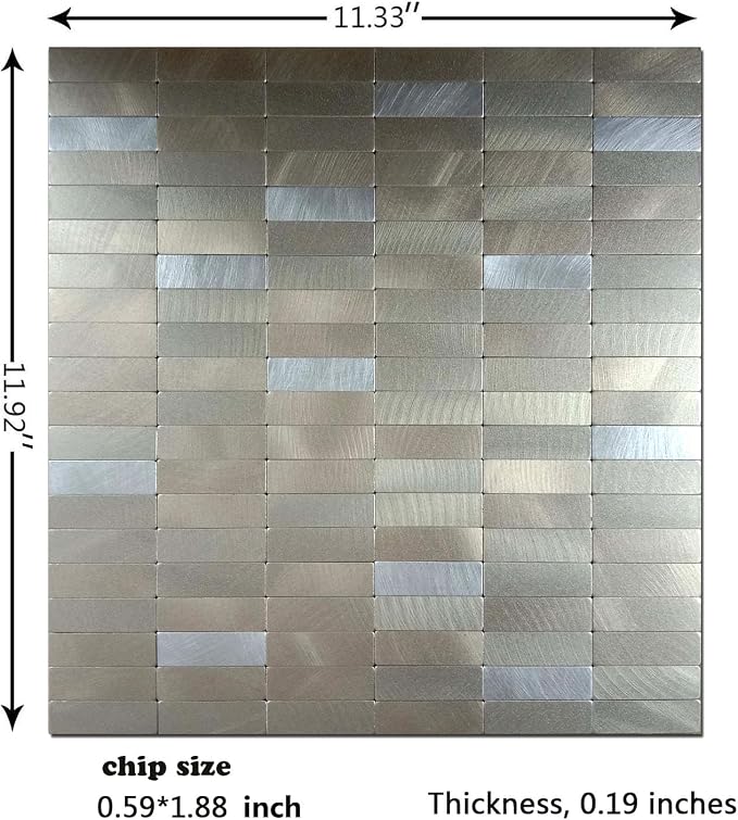 XUANINY Peel and Stick Tile Backsplash Self- Adhesive Wall Tiles Aluminum Mosaic Sticker for Kitchen (11.33"x11.92" Per Sheet, Pack of 8 pcs) (Frosted Champagne+Frosted Silver 8)