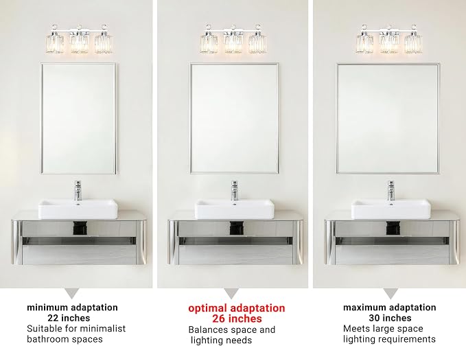 Lxybcce Modern Crystal Bathroom Vanity Light, 3-Lights Bathroom Light Fixtures, 19.34In Chrome Vanity Light Fixtures Over Mirror, Easy Installation & Dimmable Lighting
