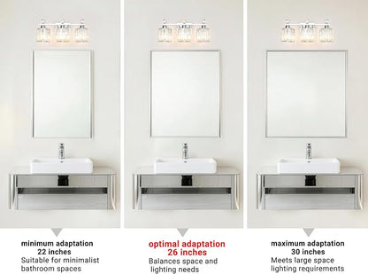 Lxybcce Modern Crystal Bathroom Vanity Light, 3-Lights Bathroom Light Fixtures, 19.34In Chrome Vanity Light Fixtures Over Mirror, Easy Installation & Dimmable Lighting