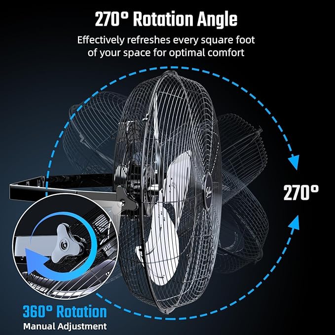 Simple Deluxe 20 Inch High Velocity 3 Speed, Max 4650 CFM Black Wall-Mount Fan for Warehouse, Greenhouse, Workshop, Patio, Factory and Basement