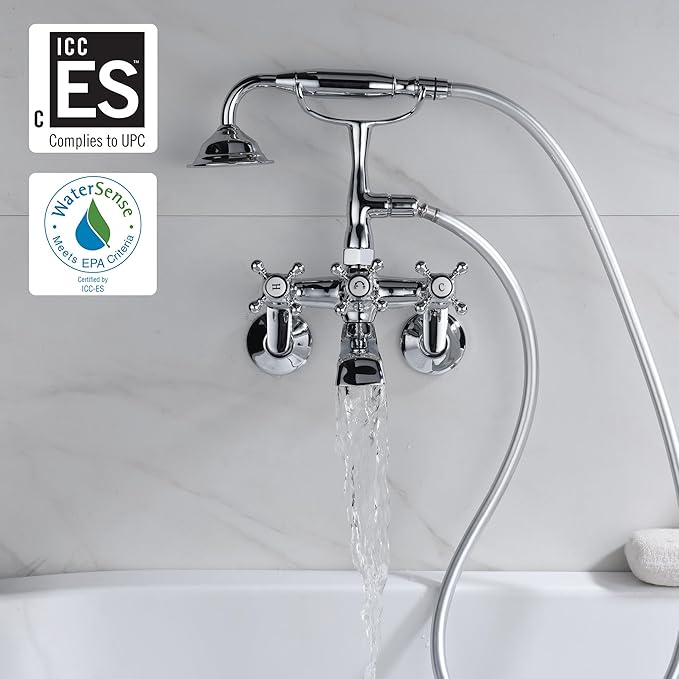 Sumerain Clawfoot Tub Faucet,3-Inch to 9-Inch Wall Mount Tub Faucets with Hand Shower Chrome Finish