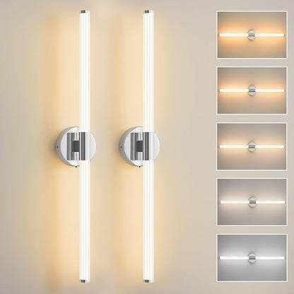 Wall Sconces Set of 2 Hardwired LED Vanity Light Chrome 31" | Dimmable 5CCT LED Bathroom Light Fixtures, 360° Full Lighting, Modern Vanity Light Bar for Bathroom Mirror, Flicker-Free