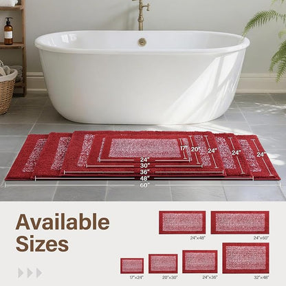 60x24 Long Bathroom Rugs Washable Non Slip, Red Bath Mat for Bathroom Floor Tub, Soft Absorbent Quick Dry Mats for Shower, Bathtub,Home Decor