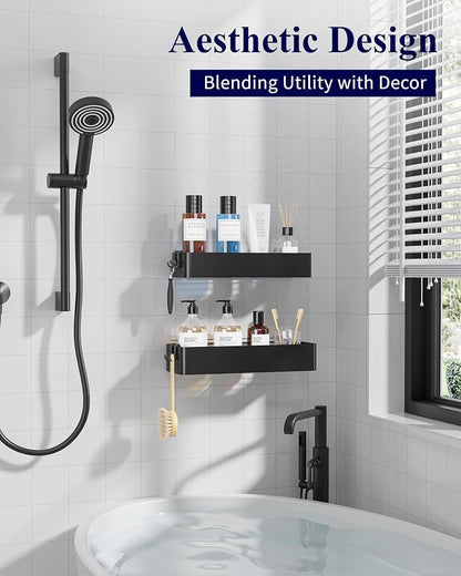 Kitsure Shower Caddy Adhesive, Stylish Shower Organizer, Large, Black | 2 Pack Shower Shelf for Inside Shower, 100% Rustproof Metal Shelves, No-Drill Bathroom Organizers and Storage