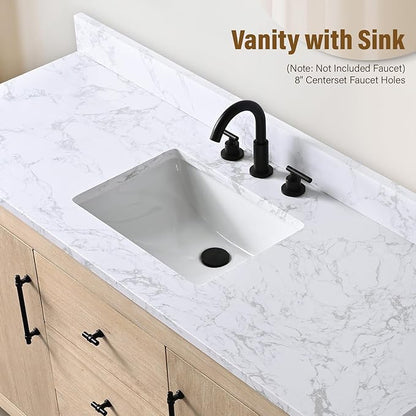 HOMEBEYOND 60" Bathroom Vanity with Single Sink & Ceramic Top, MDF Material Vanity Cabinet with Basin Combo, Soft-Closing Doors, Removable Shelf, Backsplash