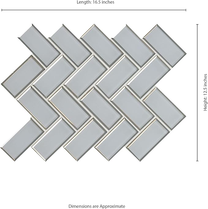 MSI Ice Bevel Herringbone 11 in. x 14 in. Glossy Glass Tile for Kitchen Backsplash, Wall for Bathroom, Accent, and Shower Wall Tile Mesh-Mounted Mosaic