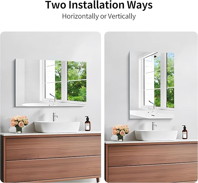 KOCUUY Frameless Mirror, 16"x24" Bathroom Mirror for Over Sink, 16 Inch Unframed Mirrors for Wall Upgraded Shatterproof Design, Modern Decorative for Bedroom, Living Room, Entryway