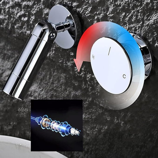BiaoTeng Concealed Faucets for Bathroom Sinks Single Handle Foldable 2 Functions Hot and Cold Brass Faucet for Bathroom Sink Wall Mount Brushed Gold