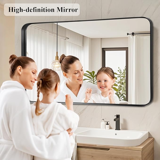 Fabuday Bathroom Wall Mirrors 30x50 Inch - Black Matte Frame Over Sink Rectangle Mirror for Bathroom, Restroom Big Vanity Mirror Wall Mounted for Bedroom, Farmhouse, Living Room, Entryway Decor