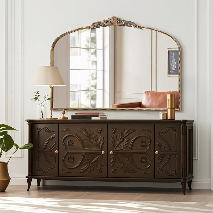 Micasso Large Vintage Gold Mirror: 48"x33" Baroque Antique Wall Mirror | Traditional Ornate French Decorative Arched Mirror for Bedroom/Bathroom/Fireplace/Entryway/Hallway/Living Room/Dining Room
