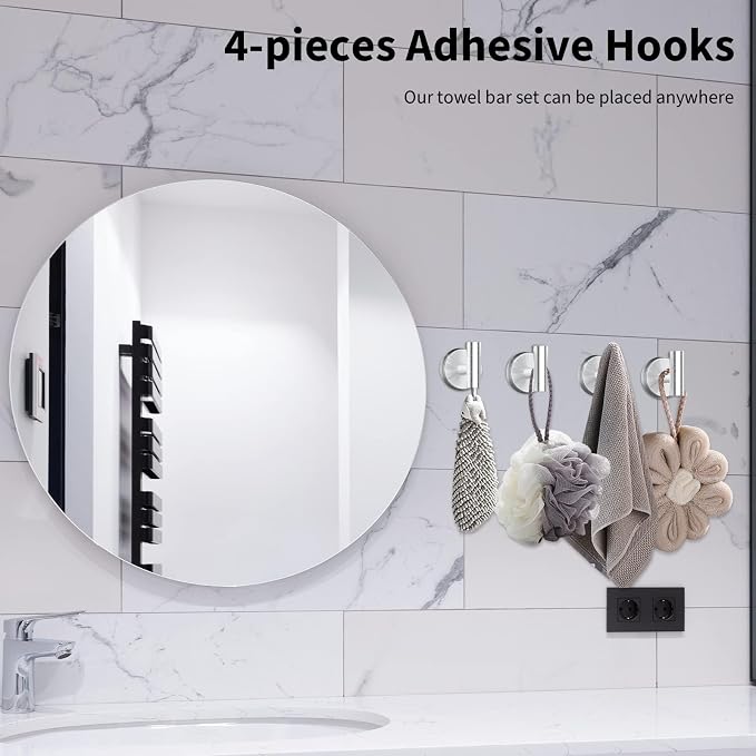 Newfun 10-Pieces Brushed Nickel Bathroom Hardware Set 24 Inch | Includes 24 Inch Towel Racks for Bathroom Wall Mounted, Toilet Paper Holder, Towel Hooks, Towel Rings for Bathroom Wall