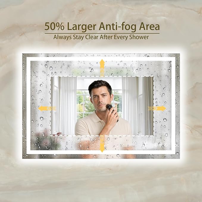 32"x48" LED Bathroom Mirror with Lights, Anti-Fog, Backlit+Frontlit | CRI 95, Stepless Dimmable, 3 Colors Lighting, Shatterproof Tempered Glass, HD Reflection, Memory, (Horizontal/Vertical)