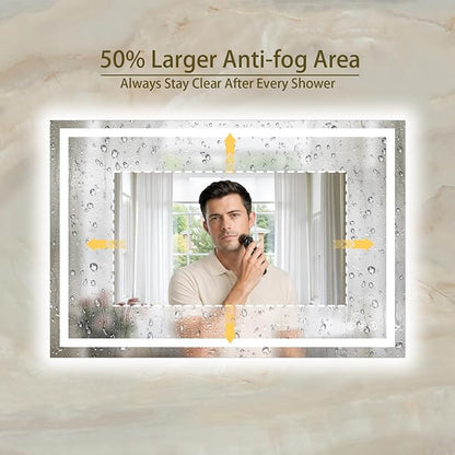 32"x48" LED Bathroom Mirror with Lights, Anti-Fog, Backlit+Frontlit | CRI 95, Stepless Dimmable, 3 Colors Lighting, Shatterproof Tempered Glass, HD Reflection, Memory, (Horizontal/Vertical)