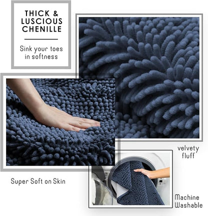 Hearth & Harbor Bathroom Rugs, Chenille Bath Mat - Machine Washable Bath Mats for Bathroom Non-Slip Backing Rubber, Quick Dry Bathroom Mat