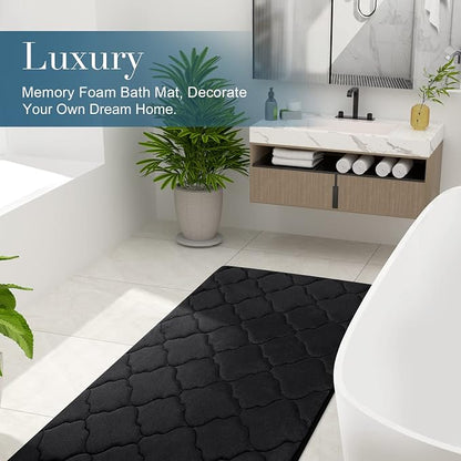OLANLY Memory Foam Bath Mat Rug 47x20, Soft and Absorbent Bathroom Rugs, Non-Slip, Comfortable, Machine Washable Bath Carpet for Bathroom Floor, Tub, Shower and Home Decor Accessories, Black