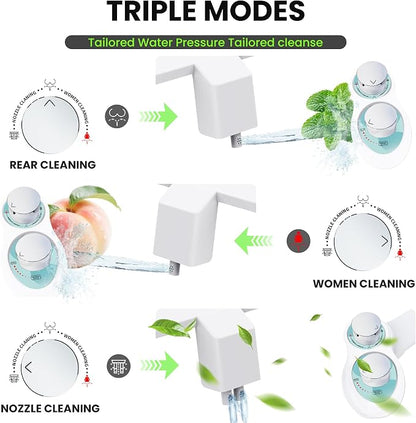RV Bidet Toilet Seat Attachment, RV Bidet for Camper Toilet with Dual Nozzles, Self/Rear/Front Cleaning, Non-Electric, Adjustable Water Pressure, Fresh Water
