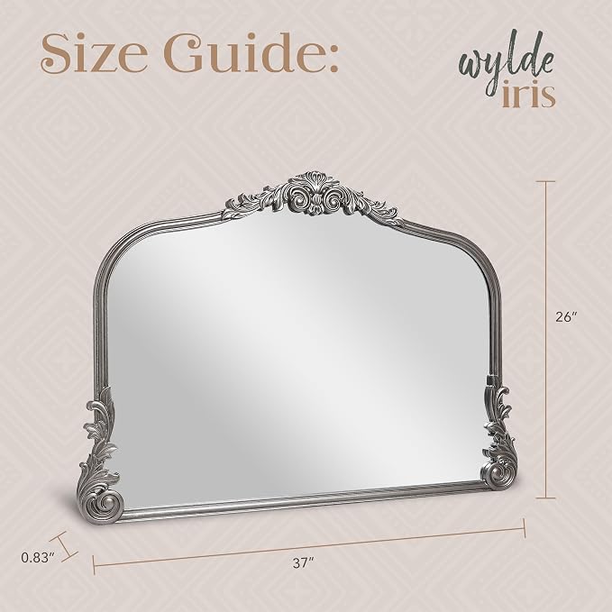 English Estate Carved Arch Wood Wall Mirror, Mirror for Entryway, Living Room, Bathroom, Antique Silver, 26x37