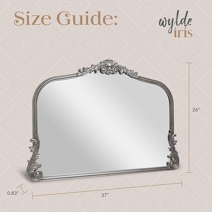 English Estate Carved Arch Wood Wall Mirror, Mirror for Entryway, Living Room, Bathroom, Antique Silver, 26x37