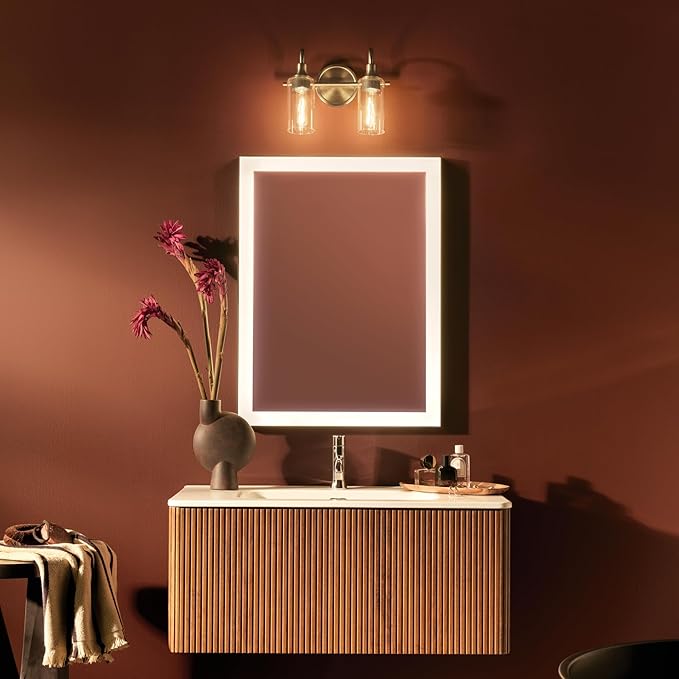 Kichler Kavi 12.5" 2-Light Vanity Light with Clear Glass in Champagne Bronze, Damp Rated, for Bathroom, Powder Room, Over a Mirror, (12.5" W x 10" H), 55210CPZ