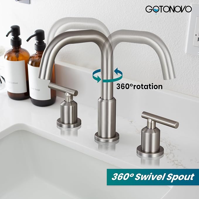 gotonovo 8 Inch Widespread Bathroom Sink Faucet 3 Hole 2 Handles Lavatory Basin with Pop Up Drain with Hot and Cold Mixer Valves Vintage Brushed Nickel