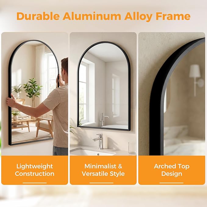 NEWBULIG 22"x30" Wall Mirror, Bathroom Mirrors for Over Sink, Black | Matte Metal Framed Vanity Mirror with Tempered Glass, Entryway, Living Room, Bedroom