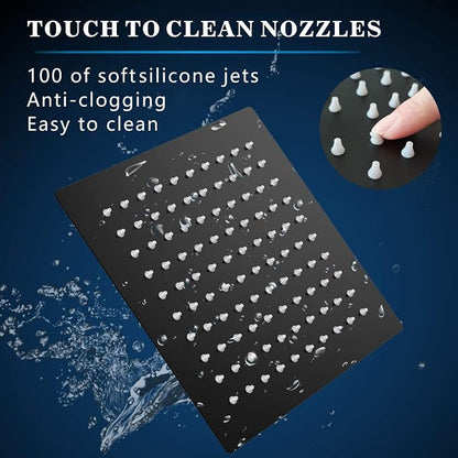 Voolan Rain Shower head, High Pressure Shower Head Made of 304 Stainless Steel, Relaxed Shower Experience Even at Low Water Flow and Pressure (8" Black)