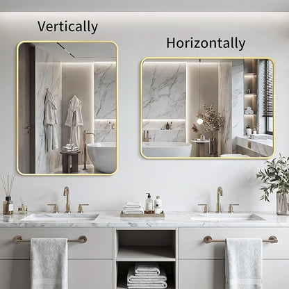 Bathroom Mirror for Wall, 30"x36" Black Bathroom Mirror for Over Sink, Shatterproof Tempered Glass Vanity Mirror with Anti-Rust Aluminum Alloy Frame, Hang Horizontally or Vertically, Gold