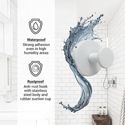 Suction Cup Hooks for Shower - 2 Pack, White - Stainless Steel, Strong Suction, No Drill, Removable Hanger, Tile Bathroom Kitchen Wall, Glass Door, Mirror Hook Hanging Robe, Towel Holder