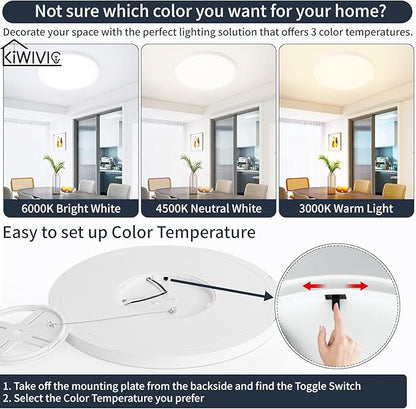 20 Inch Flush Mount Ceiling Light, 40W Dimmable LED Fixture 4000LM, 3000K/4500K/6000K Adjustable, Round Ceiling Lamp for Bedroom, Kitchen, Living Room, Dining Room, Bathroom, White