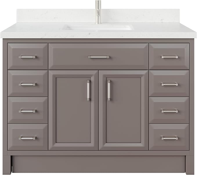 Capri III 48" Single Sink Bathroom Vanity With Stealth Organizer, Solid Wood Bathroom Cabinet with Engineered Stone Countertop & Backspalsh, Soft Closing Door & Drawer, Pre-Assembled, Mink