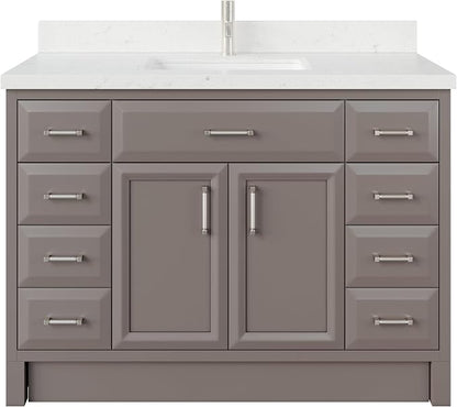 Capri III 48" Single Sink Bathroom Vanity With Stealth Organizer, Solid Wood Bathroom Cabinet with Engineered Stone Countertop & Backspalsh, Soft Closing Door & Drawer, Pre-Assembled, Mink