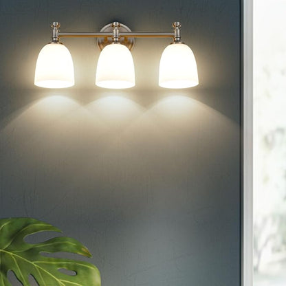 Bathroom Vanity Light, 3-Light Bathroom Light Fixtures Over Mirror, Traditional Vanity Lights for Living Room, Milk White Bell Glass Shades, Standard E26 Base, Brushed Nickel