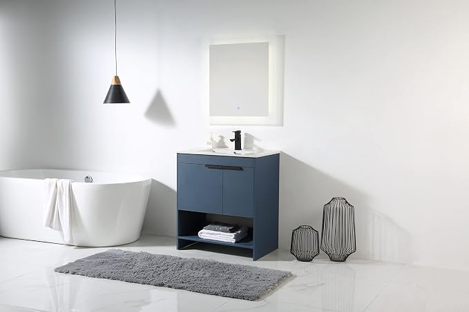 Phoenix 30 Inch Bathroom Vanity with Sink – Modern Design, Soft-Close Doors, Storage Drawers, Durable Build – Navy Blue Vanity for Small Bathrooms (Full Assembly Required)