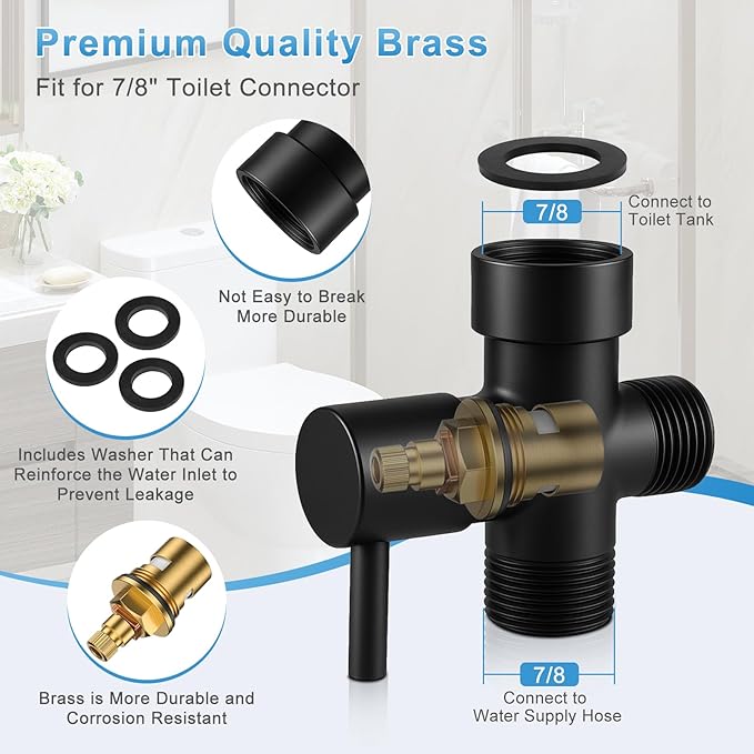 Handheld Toilet Bidet Sprayer 2 Pack, Water Pressure Adjustable Sprayer with Hose and 7/8 "T-Valve, Jet Spray and Soft Spray, for Toilet, Bidet, Shower etc., Stainless Steel, Black