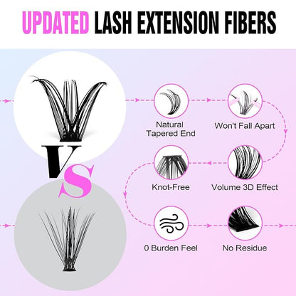 Lash Extension Kit DIY 280pcs Individual Lash Clusters Kit 50D 9-16mm Cluster Eyelash Extensions Kit with Lash Bond and Seal, Lash Tweezers for Self Application (50D, 0.07D, 9-16mm, Kit)