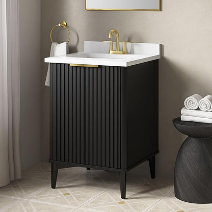 OVE Decors Indy 24 in. Undermount Single Sink Bathroom Vanity with White Engineered Marble Top, Onyx Black