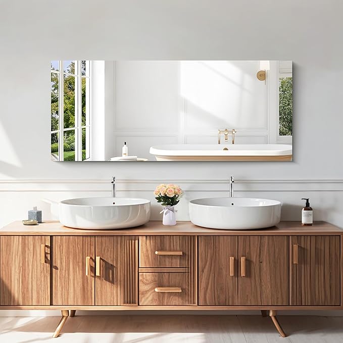 KOCUUY Frameless Mirror, 20x48 Inch Bathroom Mirrors for Over Sink, Large Rectangle Unframed Wall Mirror with Polished Edge, Upgraded 3mm Tempered Glass, Horizontally or Vertically