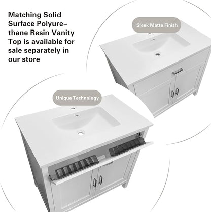 36" White Bathroom Vanity Base Only – Freestanding Solid Wood Sink Cabinet with Tip-Out Drawer, Shaker Style Bath Vanity Cabinet, No Top, 36" W x 21" D x 34.5" H
