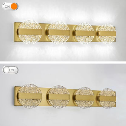 Luxury Brushed Gold Bathroom Vanity Light with High CRI 90+ LED for True Colors, 20W 6000K Cool White Modern Bathroom Lights Fixture Over Mirror for Makeup & Shaving