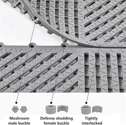 9 Pack Interlocking Drainage Tiles Double Non-Slip Tiles Mat with Drain Holes for Pool, Bathroom, Shower, Pantry, Patio, Boat, Pet Area, 12" L×12" W×0.4" Th Gray