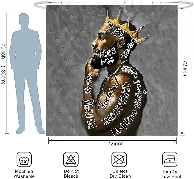 Black King Shower Curtain African American King Afro Man Hippie Art Wall Hanging African American Man Crown Shower Curtain College Dorm Decor 72 * 72 Inches