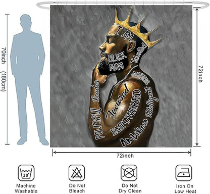 Black King Shower Curtain African American King Afro Man Hippie Art Wall Hanging African American Man Crown Shower Curtain College Dorm Decor 72 * 72 Inches