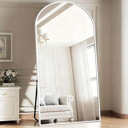 Dewfig Arched Full Length Mirror, 77"x38" Large Floor Mirror, White | Aluminum Alloy Frame Oversized Full Body Mirror, HD Shatterproof Tempered Glass, Lean/Stand/Wall for Living Room,Bedroom