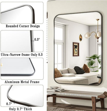 30x40 Inch Black Bathroom Vanity Mirror for Over Sink | Rectangle Wall Mirror for Bathroom with Round Corner, Hangs Horizontally Vertically for Living Room, Bedroom as Home Decor